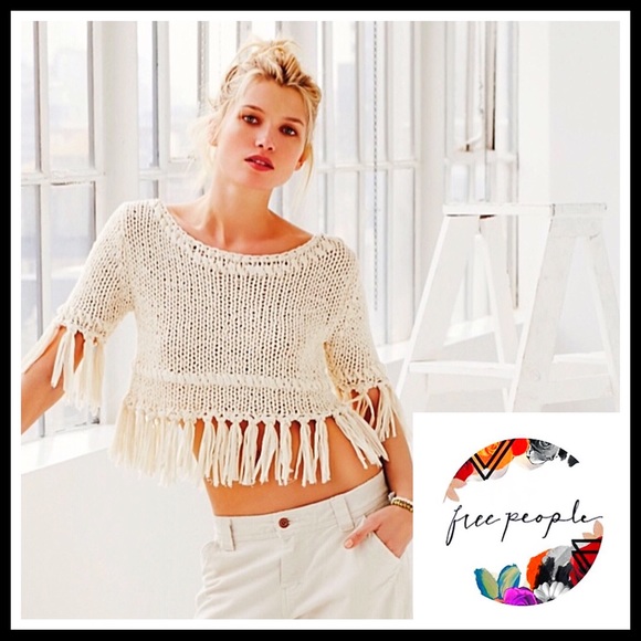 Free People Sweaters - FREE PEOPLE TASSEL FRINGE PULLOVER KNIT CROP TOP